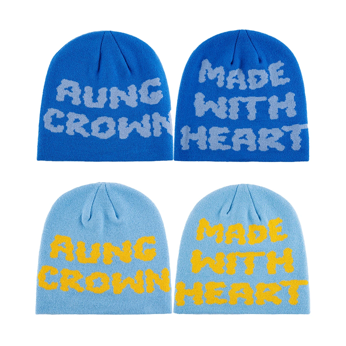 High Quality Wholesale Designer Custom Logo All Over Jacquard Toque Winter Sport Knitted Reversible Beanie Hat