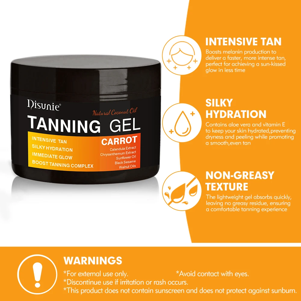 Best Private Label Natural Self Tanning Gel Products With Sunflower Oil Intensive Tan Non-Greasy Carrot Tanning Gel Lotion