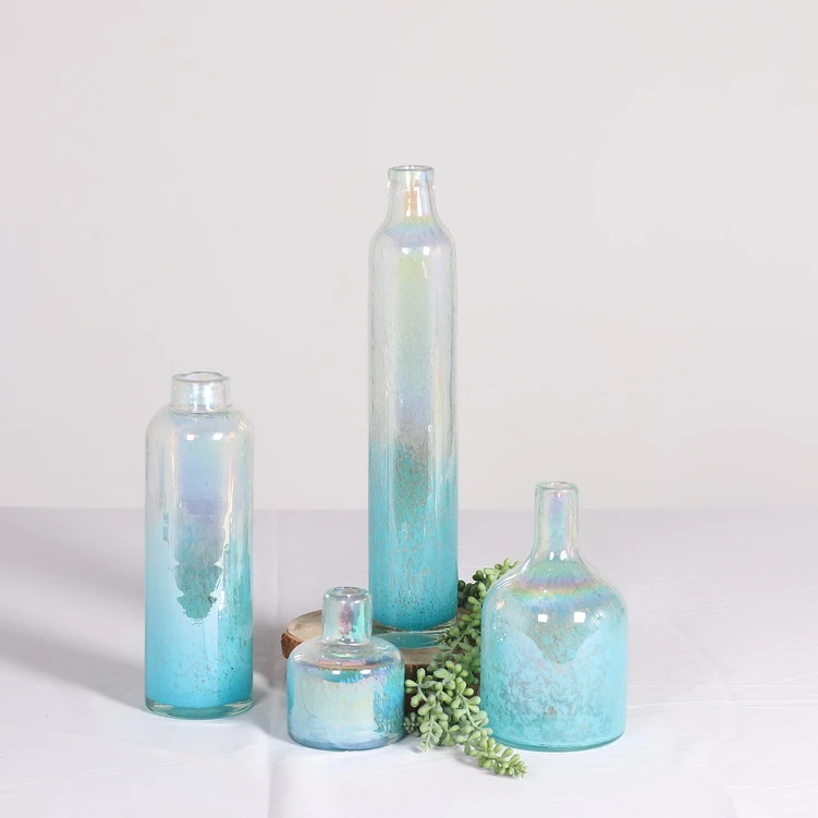 Оптовая Продажа Европейский Небесно-Голубой жемчужный блеск свадебное украшение стеклянная ваза художественное стекло