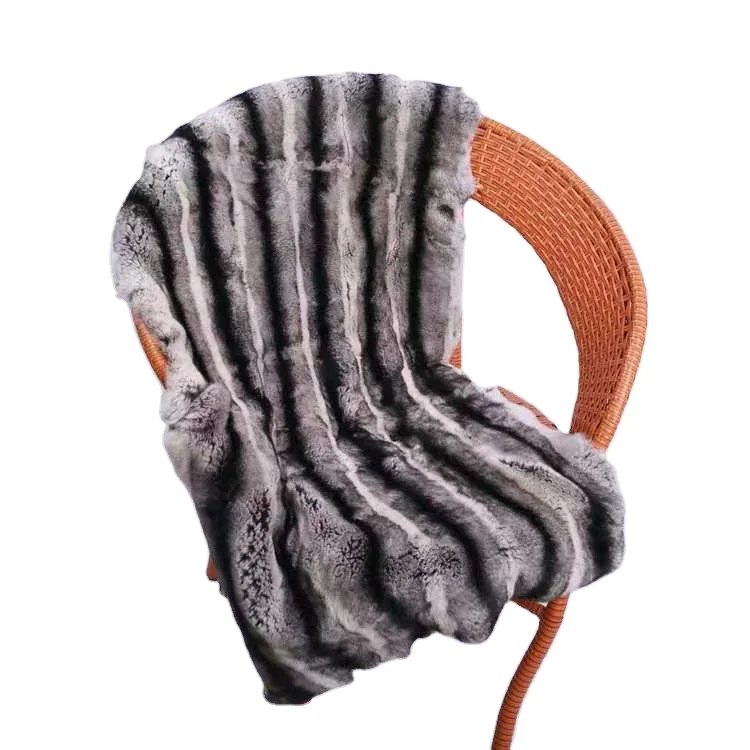 Hot selling warm soft fashion real rex rabbit fur blanket chinchilla color home plate