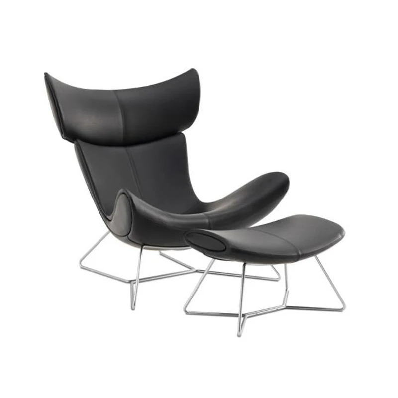 Nodic Living Room Relax Recliner Leather Metal Luxury Design Wing Back Leisure Chair With Ottoman