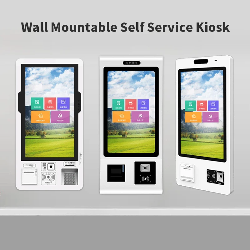 Wall-mounted self-service terminal 21.5 inch fast food restaurant ordering kiosk, touch self-service support Android windows