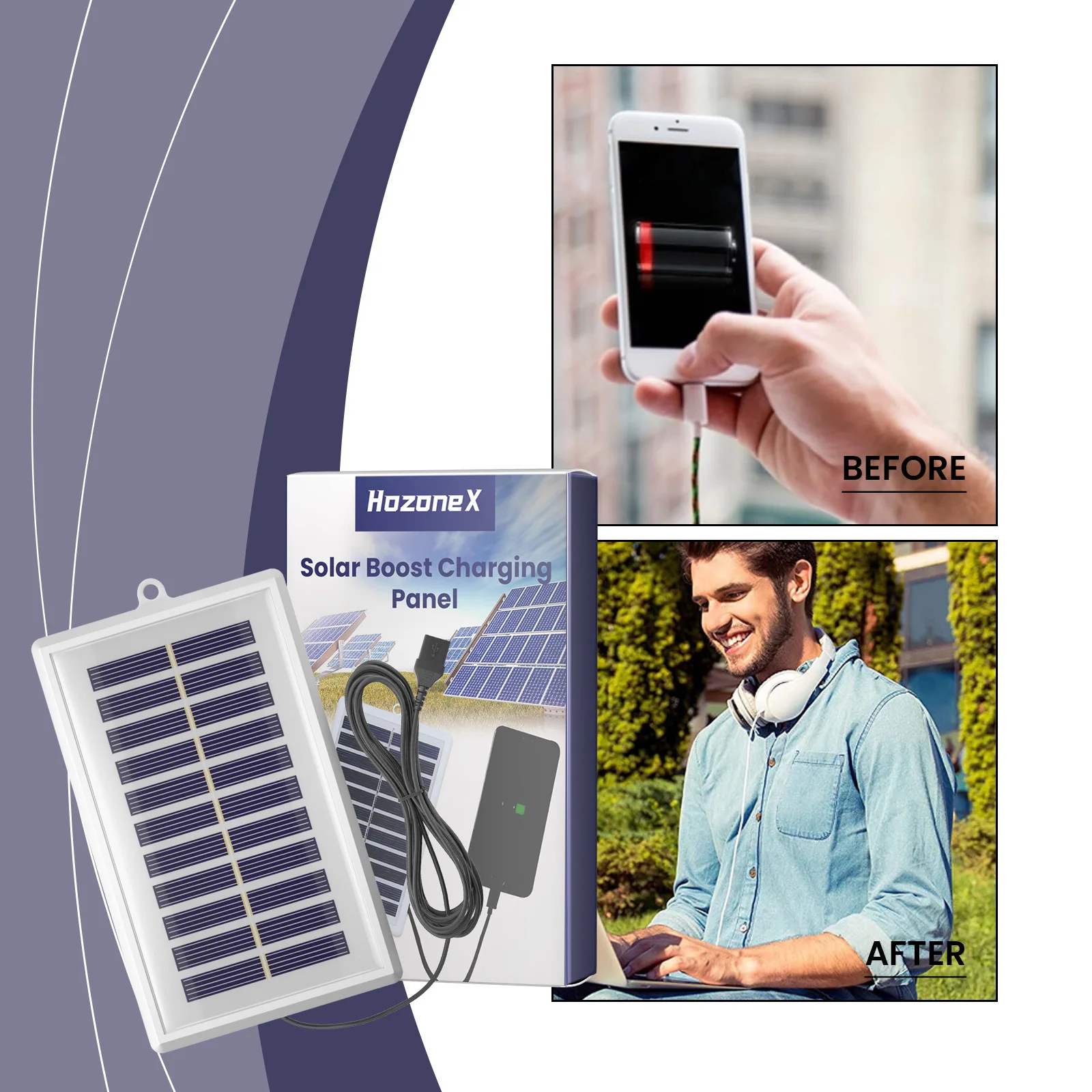 HOZONE solar boost charging panel, solar photovoltaic panel voltage regulator mobile phone charger polycrystalline charging pane