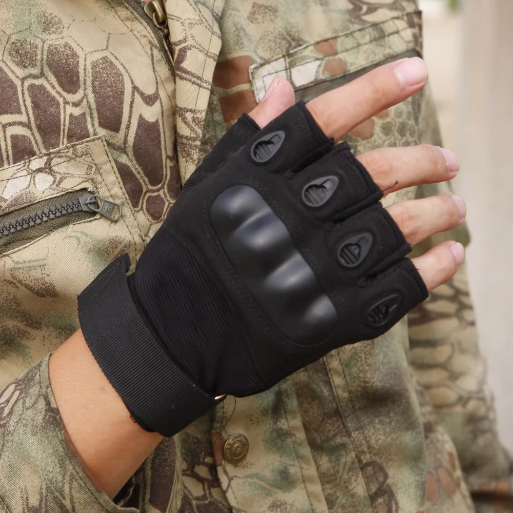 Unisex Heavy-Duty Fingerless Knuckle Protection Gloves Outdoor Training Tactical Fitness Sports Gym Cycling Spandex Polyester