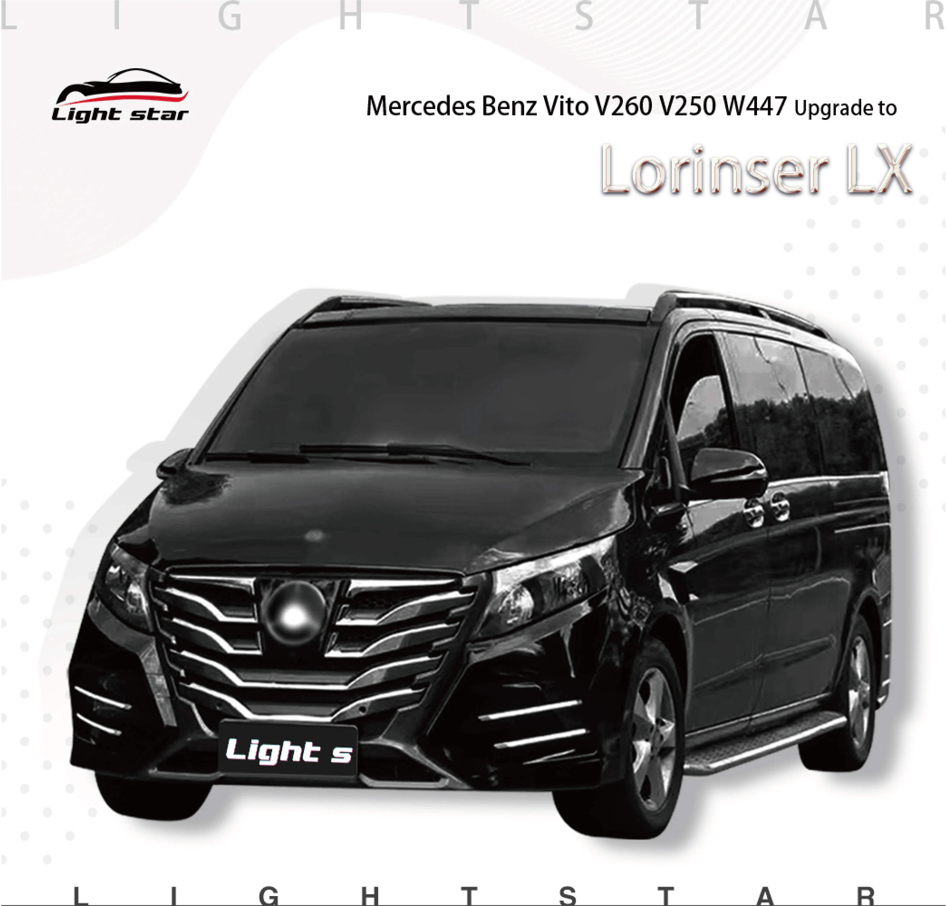ABS PP material of car body kit for Mercedes benz V-class Vito V260 V250 W447 2016-2022 change to Lorinser LX Style