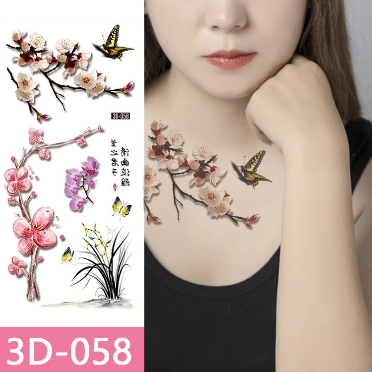 Colourful Waterproof Ink Printing 3D Butterfly Animal Flower Art Printed Sexy Waterproof Temporary Tattoo Stickers