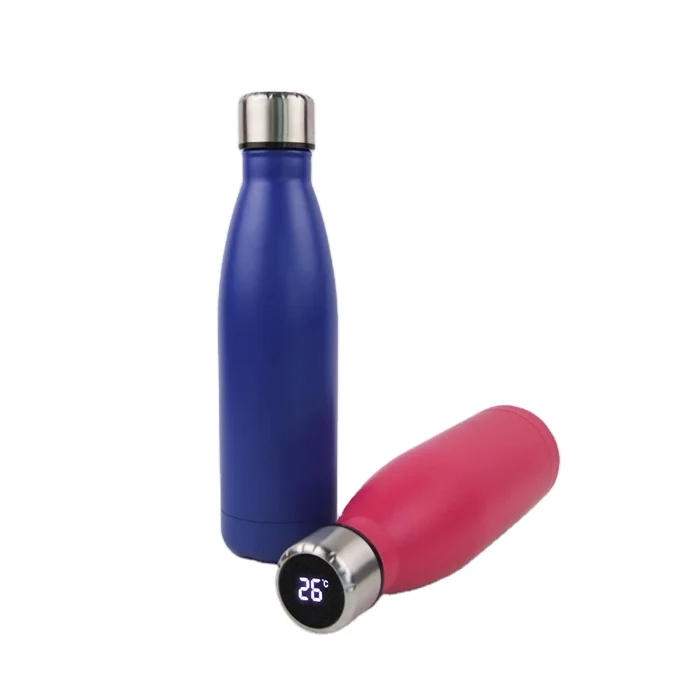 LED Digital stainless steel vacuum flask thermoses cola shaped insulated smart water bottle with screen