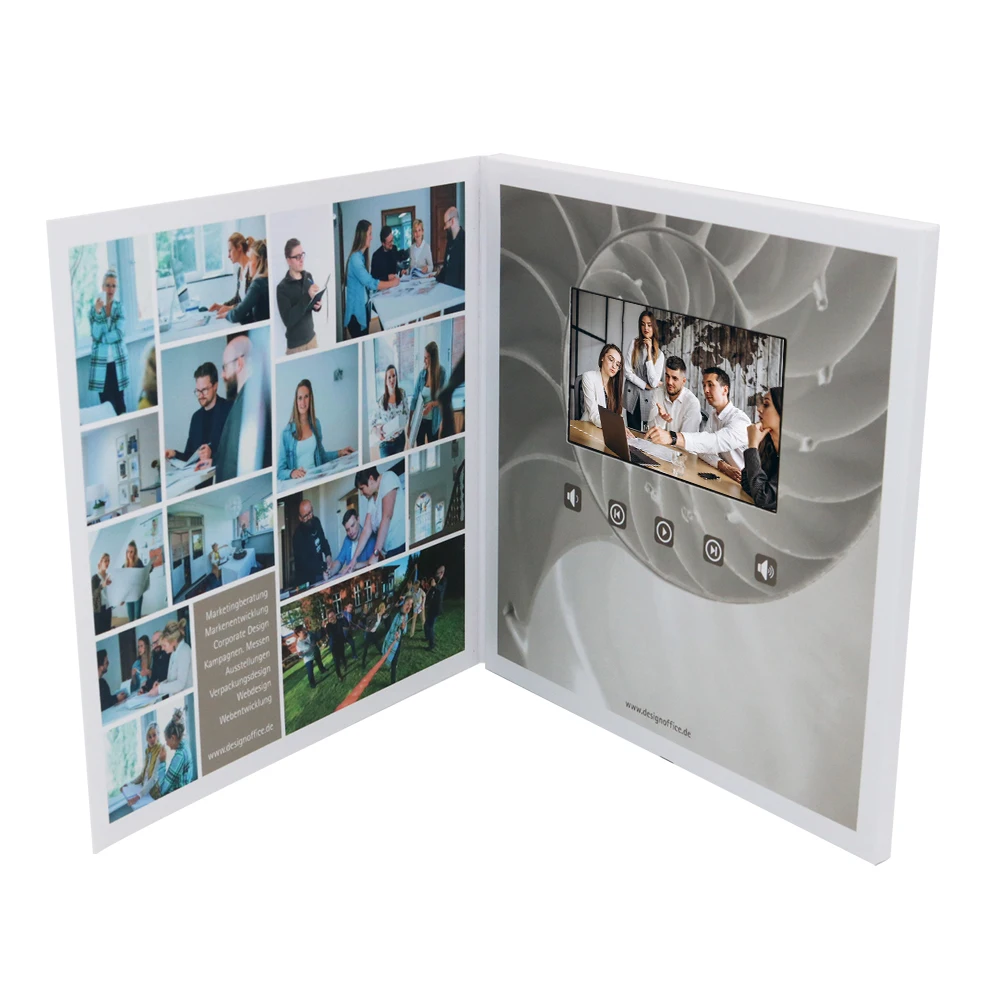 Free sample lcd screen video brochure sleeve  a4 video brochure cards customize 2.4 inch video gift brochure box kit card