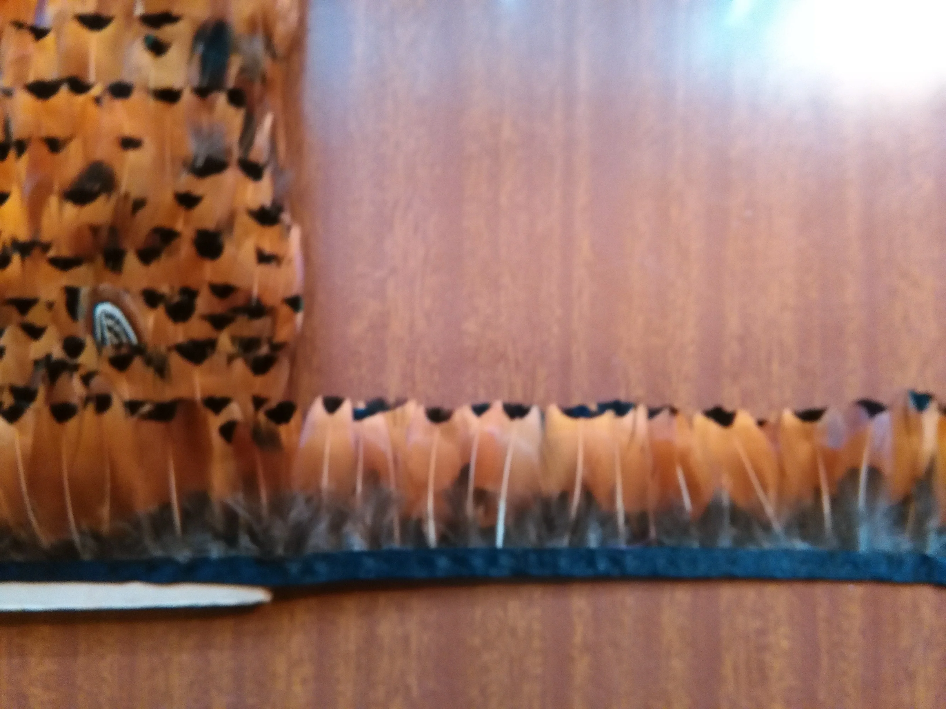 China Feather factory wholesale Natural Red Rooster Saddle Feather Fringe trim with satin ribbon tape