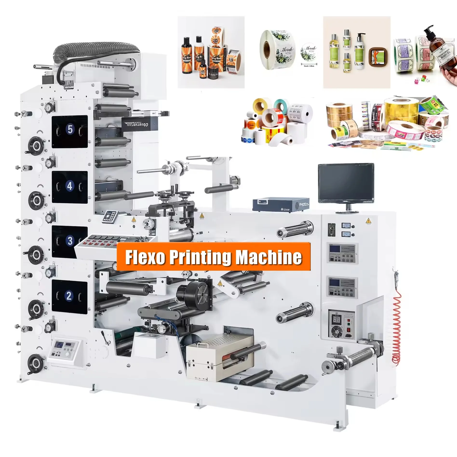 Adhesive Sticker Flexo Label Printing Machine 6 Colors Labels Paper Roll To Roll Die Cut Flexographic label making machine