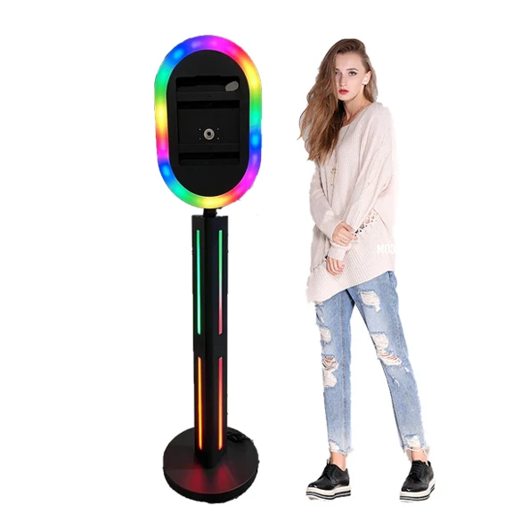 2023 newest portable IPad Photo booth cheap selfie backdrop 360 photo booth with lcd right light mirror booth customization logo