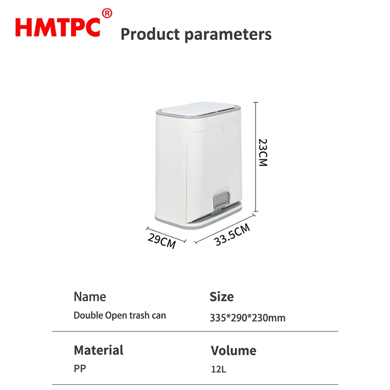 Press & Foot Function Dual-use Plastic Kitchen Waste Rubbish Bin Bedroom 12L Bathroom Dustbin Corner Trash Can With Folding Foot