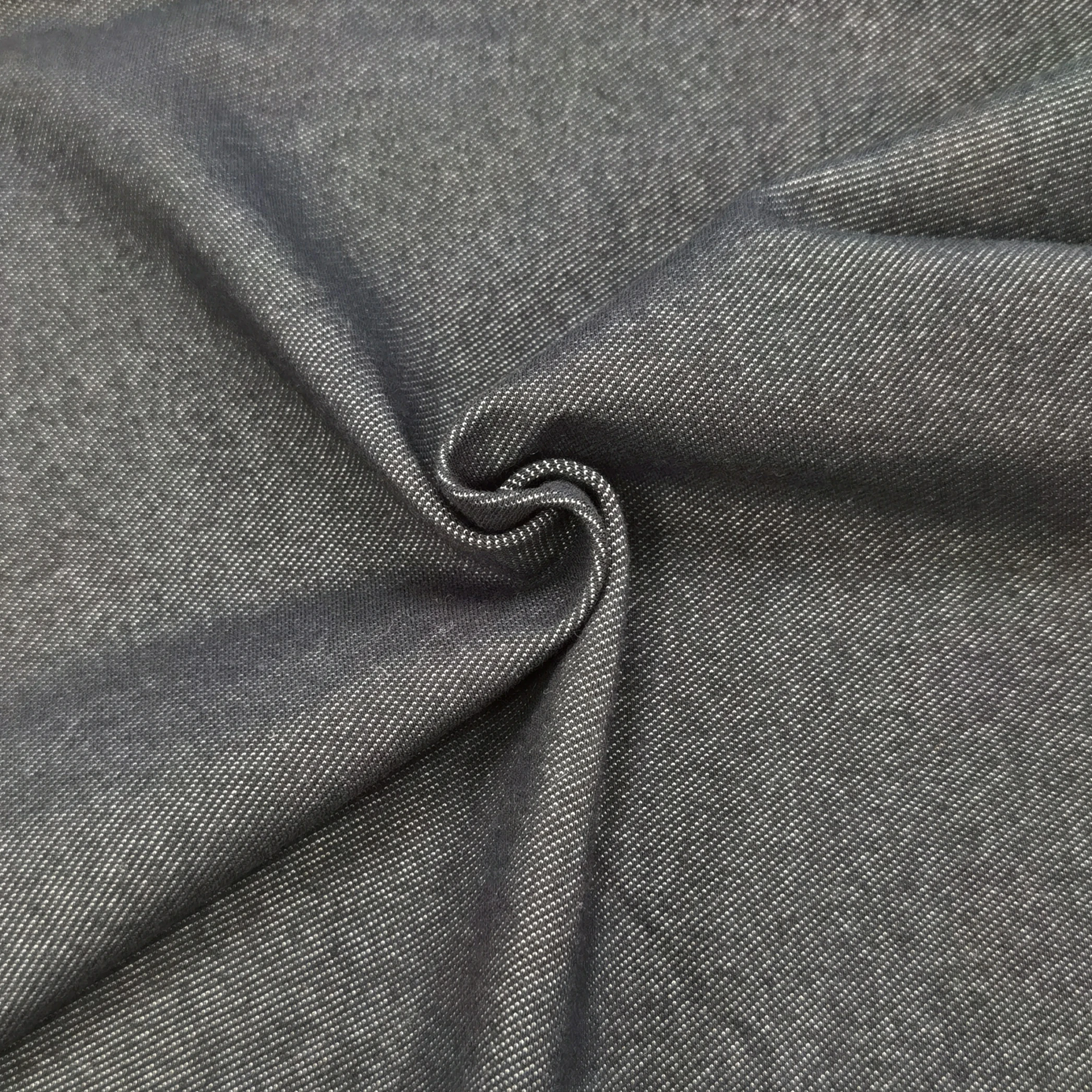 Fashion Style 4 Way Stretch Cotton Polyester Spandex Black Blue Denim Fabric for Jeans Anti-static Spandex  Denim Knitted Fabric