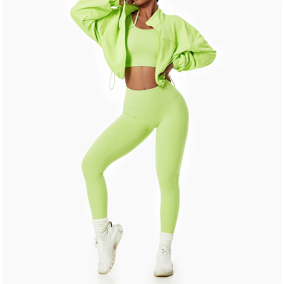 High Quality Sportswear Women Outfit Hoodie Jacket Sweatshirt Coat Yoga High Waist Leggings Set Top Female Gym Fitness Clothing