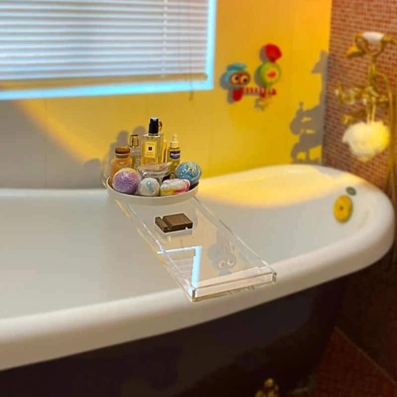 Custom Clear Light Luxury Bath Rack Storage Tray Partition Rack Clear Bathtub Caddy Acrylic Bath Tray