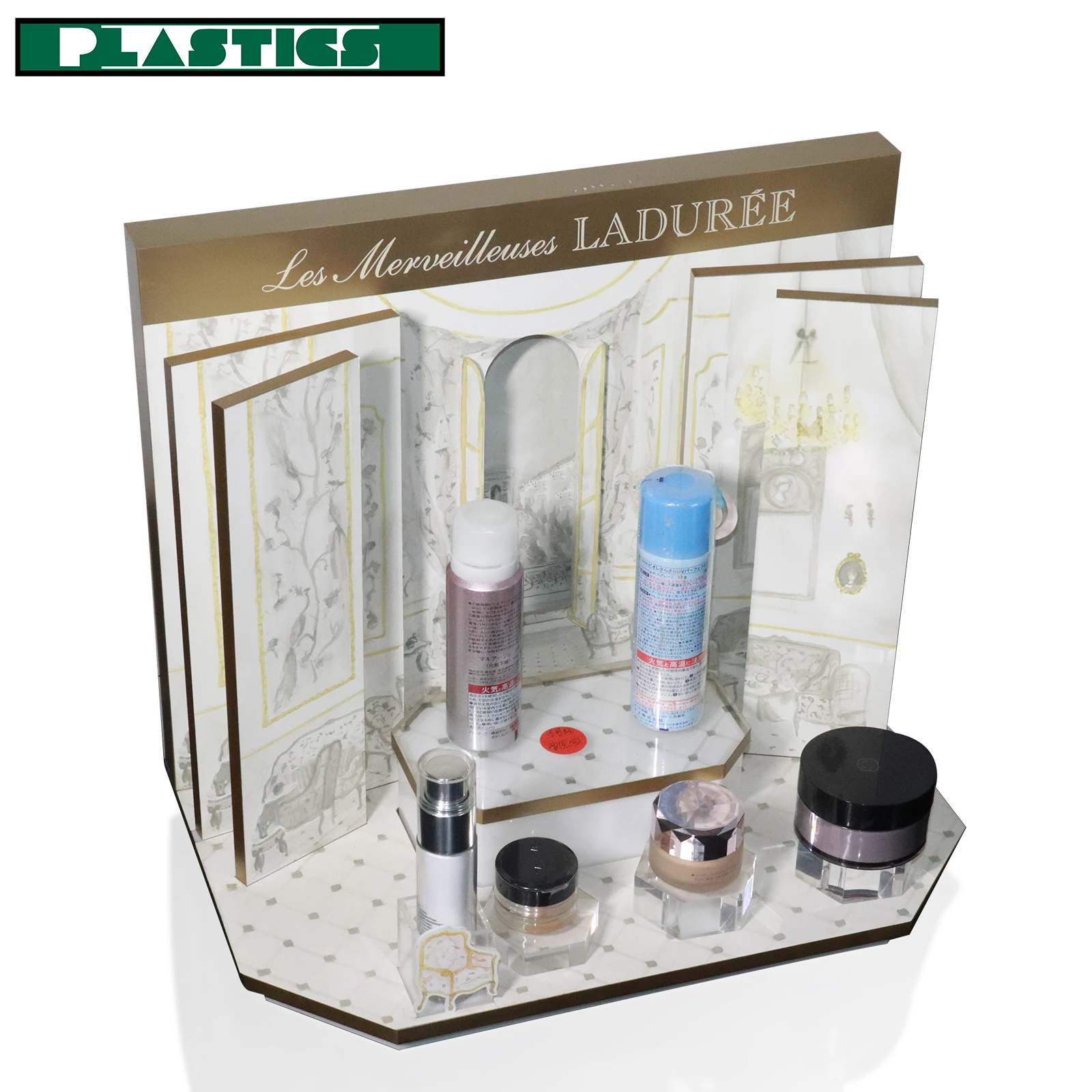 2022 Retail Countertop Acrylic Cylinder Cosmetic Skincare Products Display Rack Makeup LED Display Stand