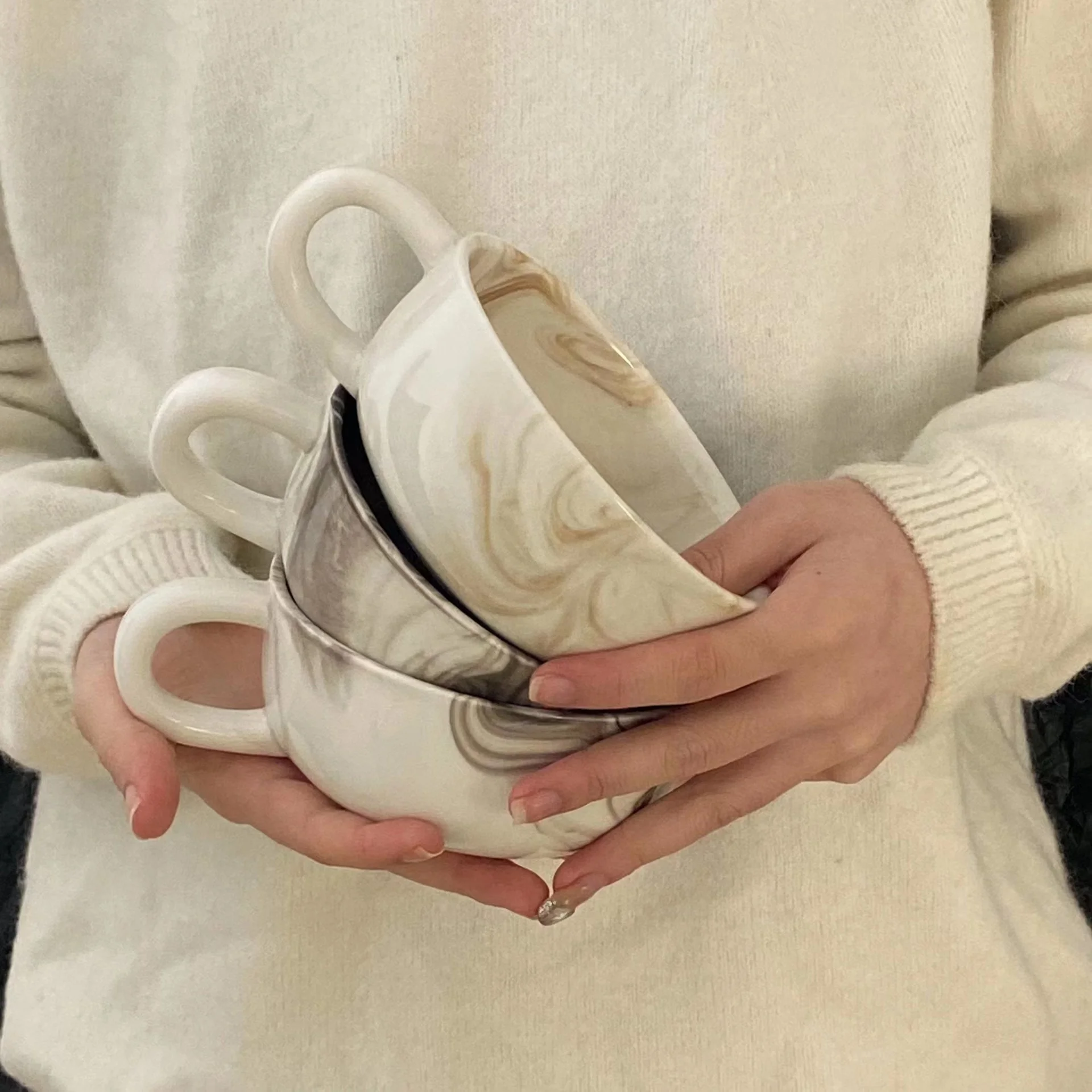 Hot selling Nordic ins wind fat fat pattern ceramic mug coffee cup oat milk bowl large ceramic water cup
