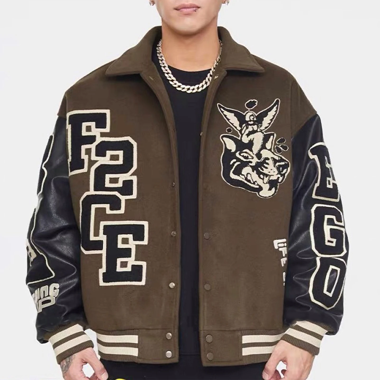 OEM Custom Winter Lettermen Varsity Jacket Vintage University Chenille Patches Logo Embroidery Bomber Jackets for Men