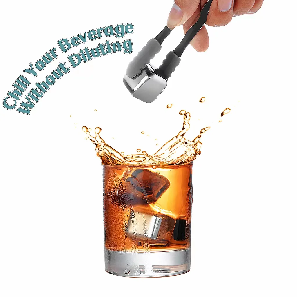 2/4/6/8PCS Reusable Chilling Stones Stainless Steel Ice Cube Whiskey Stones Gift Set