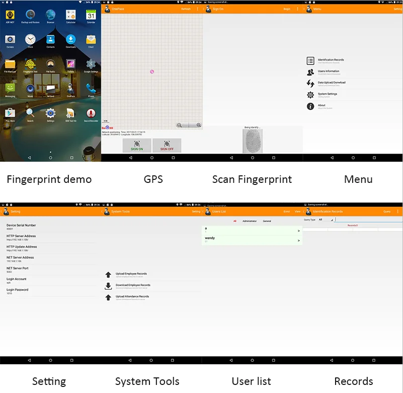 HFSecurity Manufacturer 3G Android Fingerprint NFC Card Time Attendance with SMS function Free SDK