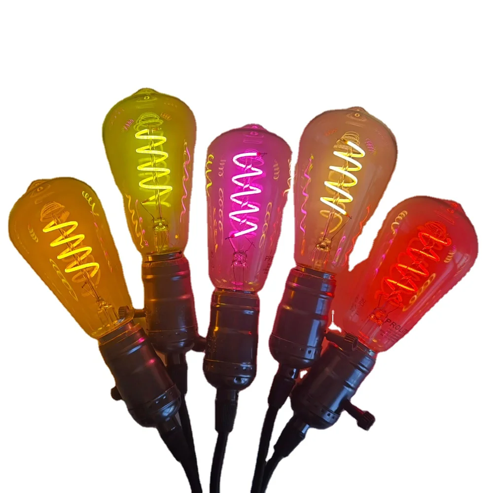 ST64 Led Filament Bulb Can be Ordered Colorful Led Filament Inside RGB 2700K Dimmable Pendant Edison Filament Bulb