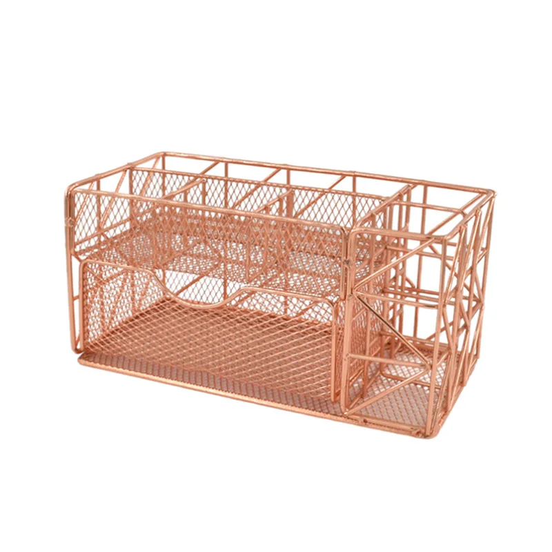 Multifunctional Desktop 4 Compartments Metal Mesh Desk Organizer Office Storage Caddy Pen Pencil Holder