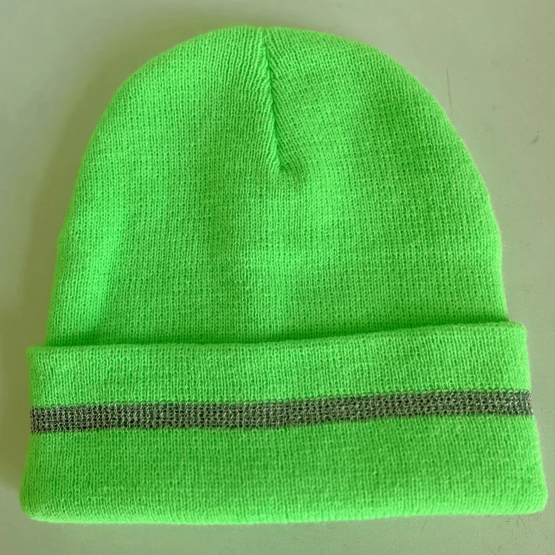 Fluorescent Reflective Stripe Knitted Hat Fashion Acrylic Knitted Reflective Warm Hat Warm Knitted Cold Cap