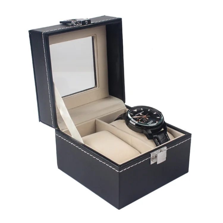 Wholesale spot PU leather Watch Box Luxury Black Gift Packaging  Square Watch Box 3 slots