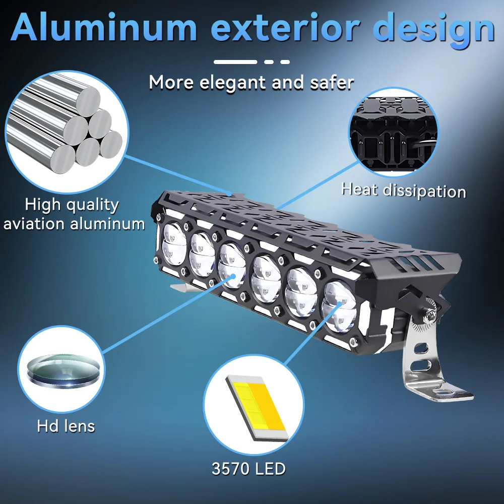 Jhs Super Bright Auxiliary Spotlight Strip Light Fog Light 140W Led Driving Headlights 6 Lens For Jeep Moto Suv