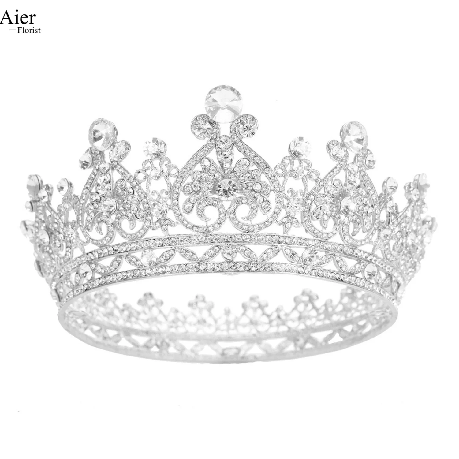 Aierflorist European and American bridal jewelry crown alloy rhinestone wedding headwear Baroque headband round crown crown