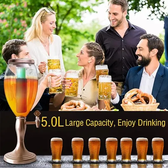 Beer Tower Dispenser with Ice Pipe and LED Light oz Mimosa Drink Dispenser with Tap Margarita Drink Tower for Party Home
