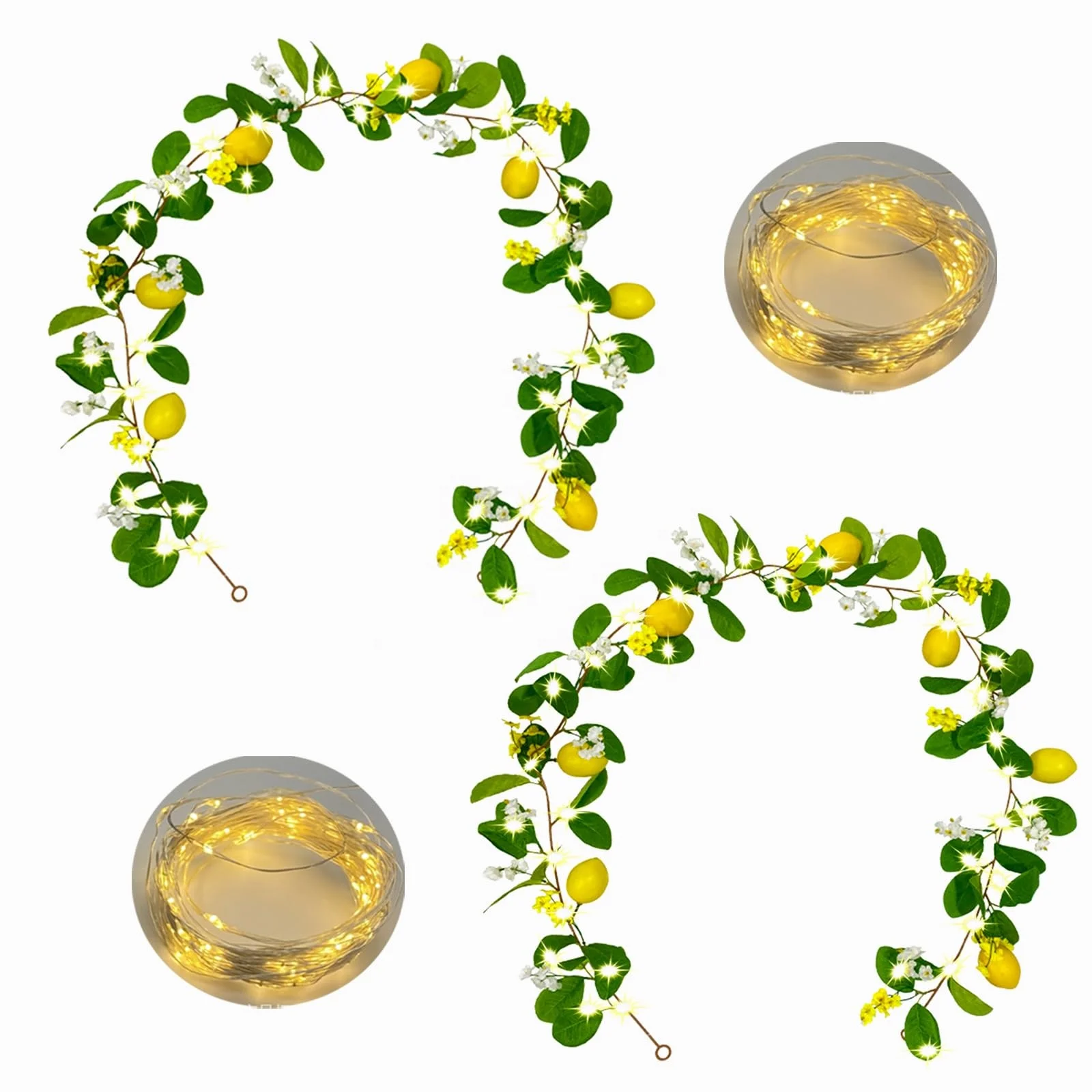 Hot Sale 2Pcs Spring Summer Greenery Vine Garlands Lemons with Lights Battery Powered for Wedding Home Decor Lemon Garland