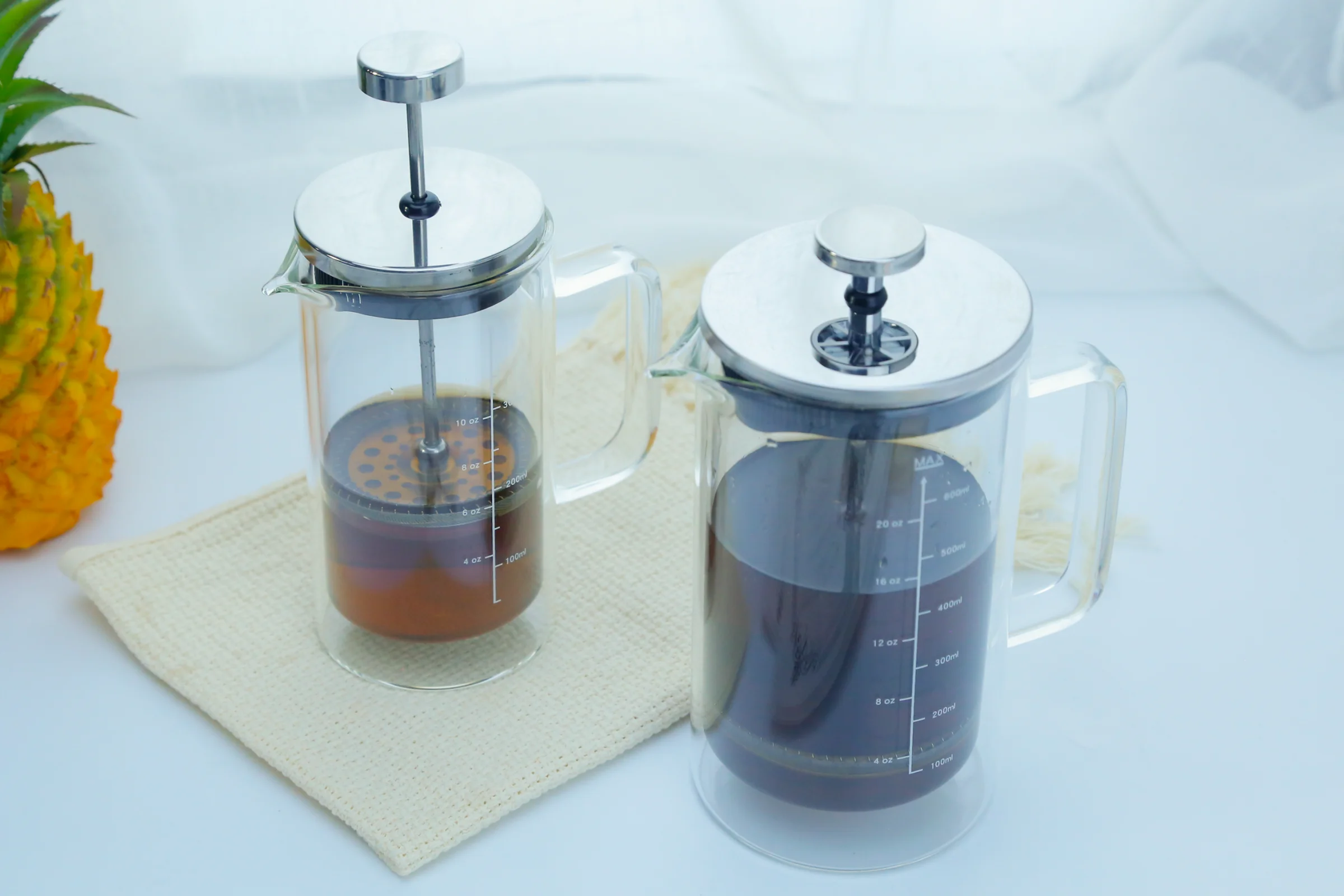 Wholesale French Press Glass Double Wall 350ml Cafeteira Prensa Francesa With Stainless Steel Lid