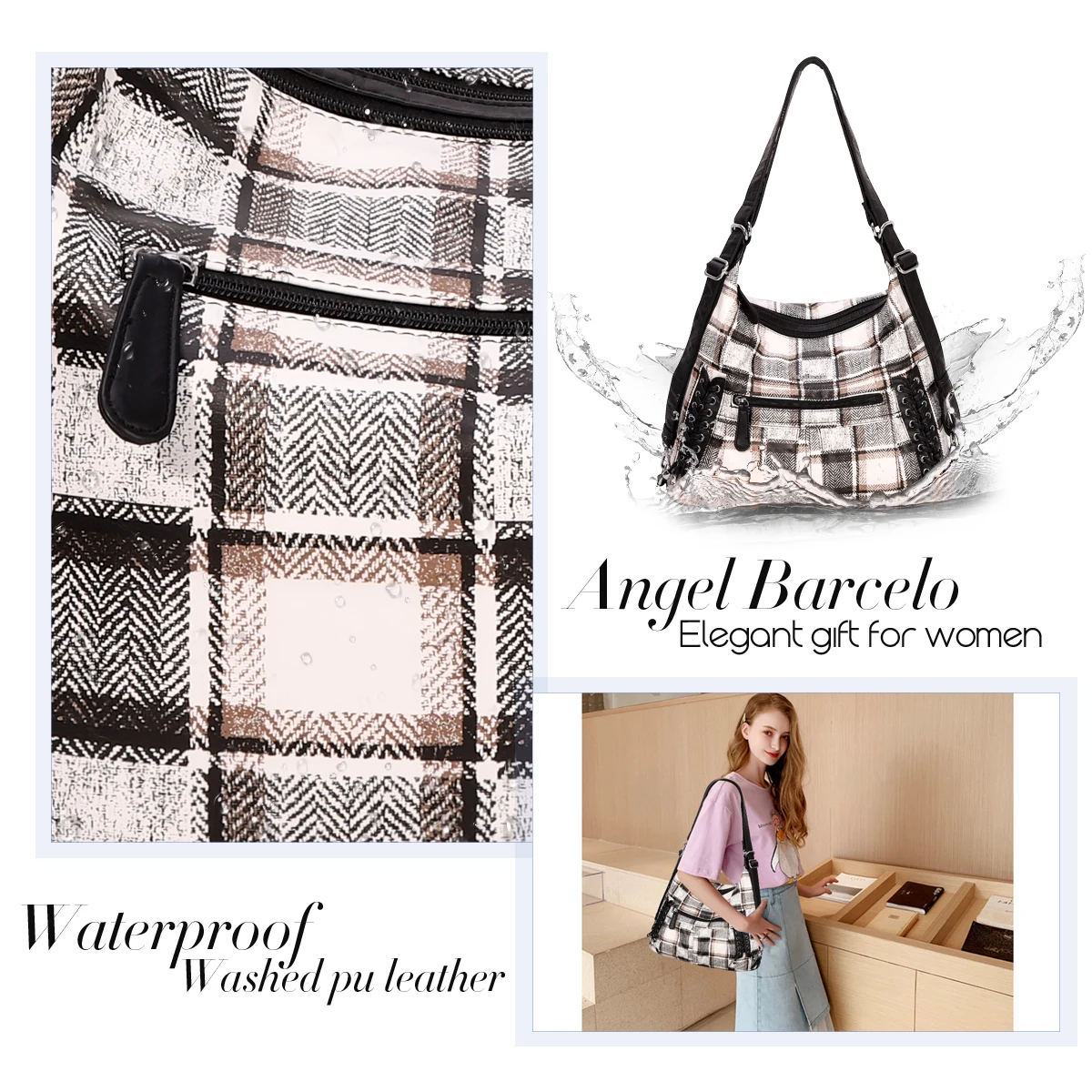 Korean Simple Style Bags Women Handbag Lady Handbag Set Angel Kiss 2019 Shoulder Bag Pu Fashion Plaid Printing &braid 2 Pcs