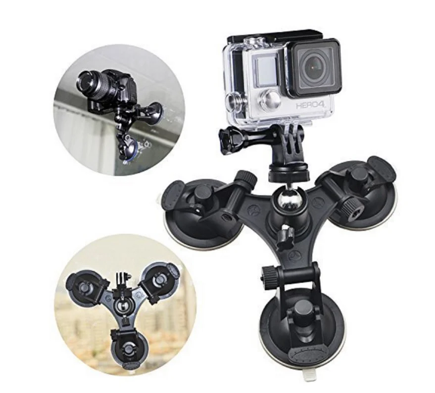 2023 Manufacturer Supply Strong Removable 360 Rotating Triple Suction Cup Mount for gopros/SJ/xiaoyi/Action Camera
