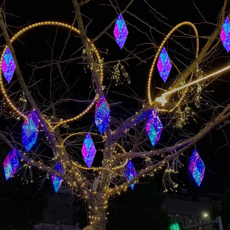 Custom Fantasy colors LED Lights Christmas Tree Decoration Colorful Diamond-Shaped Lights for Garden Yard Decoration