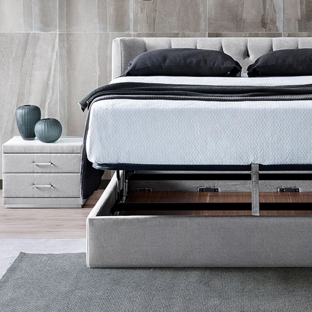 
Online Hot Sell Bed Modern Adjustable Double Bed Bedroom Furniture King Size Grey Bed Frame For Home 