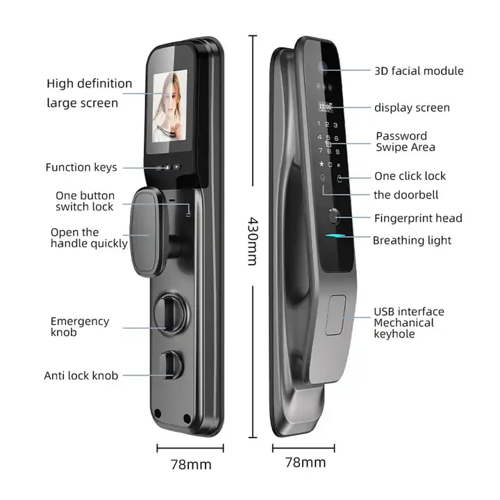 Topteq New Updated 3D Face Recognition Video Doorbell Tuya App Smart Door Lock With High Definition Camera
