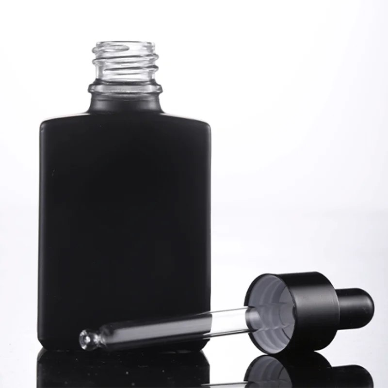 Frosted square flat black bottle 30ml essential oil bottle glass bottle power distribution aluminum tip dropper