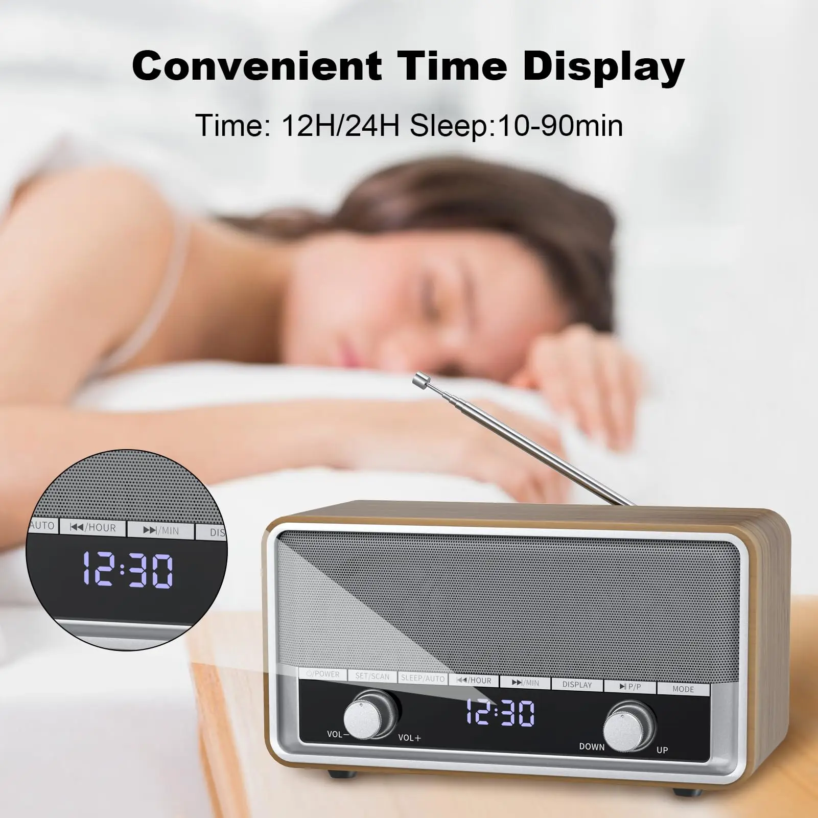 Vofull China Manufacturer Retro AC Powered or Battery Operated Stereo AM/FM Radio with Clock Display