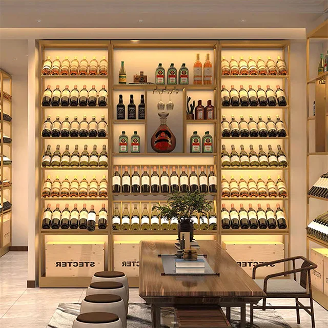 Luxury stainless steel wine rack wine storage display cabinet customized for restaurant bar
