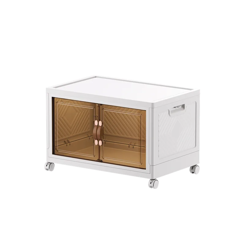 Folding Storage box with Doors and Wheels, Collapsible Plastic Storage Bins for Closets, Stackable Storage Organize