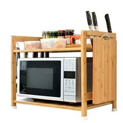 2 Tier Bamboo Microwave Oven Rack Rice Cooker Holder Storage Rack