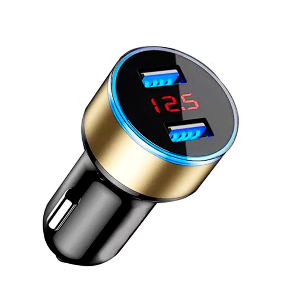 Автомобильное зарядное устройство с двумя портами USB QC 3,0 адаптер прикуривателя светодиодный вольтметр для всех типов мобильный телефон зарядное устройство смарт зарядка через сдвоенный порт USB