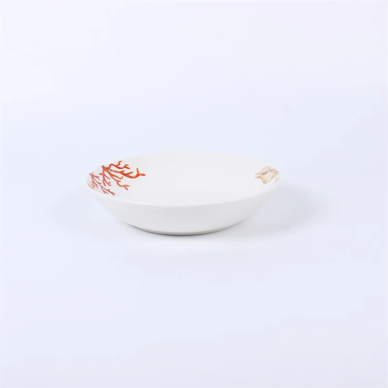Sea coral porcelain dinnerware set ceramic for 6, hotel restaurant porcelain tableware set serving food bowls and plates