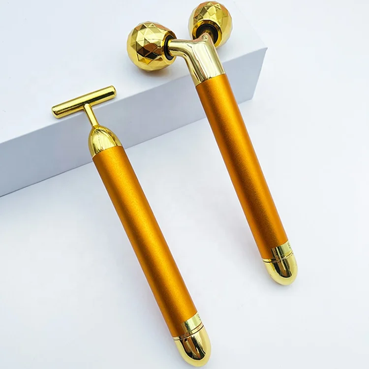 Лидер продаж на Amazon массажер для лица 2 в 1 золотой косметический ролик против морщин 3d подтяжки