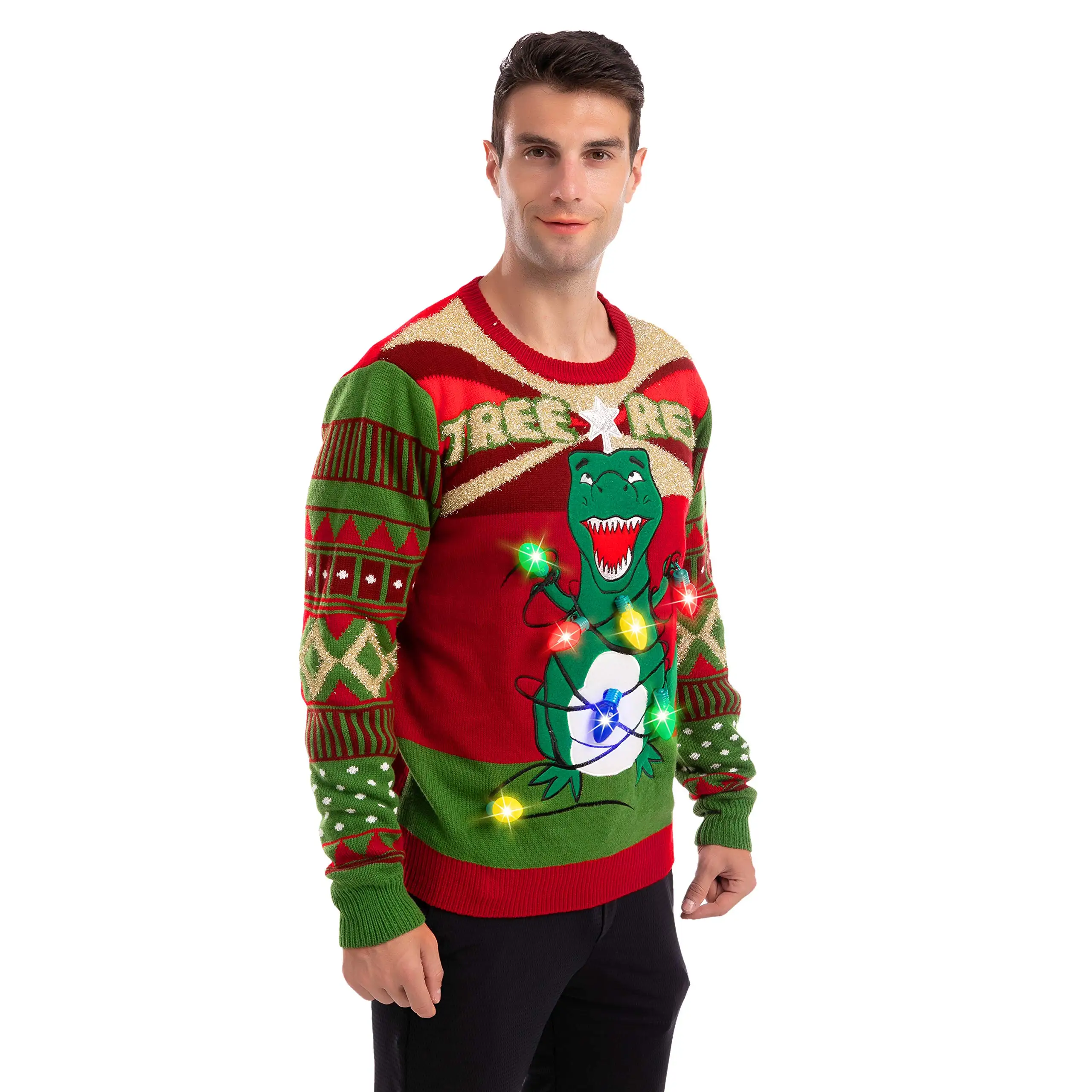 VSCOO 2023 Factory Custom Christmas Pullover Winter Warm Multicoloured Fuzzy Jacquard Knitted Sweater Men