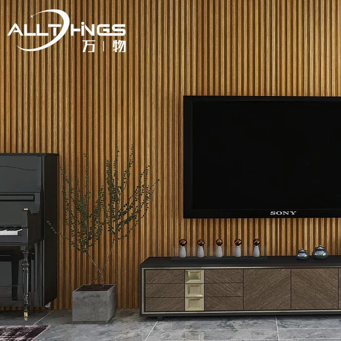 Philippines top seller Grooved grille background with three grille wood grain wall panel bamboo wall board