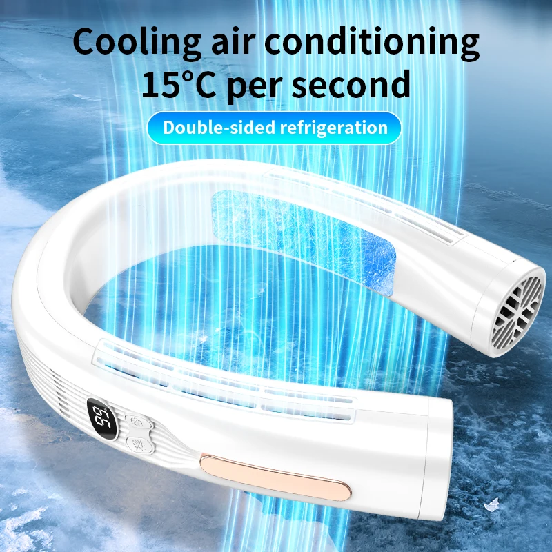 2023 newest Portable Wearable Hanging neck air conditioner fan Outdoor Sport Leafless Hands-free Mini Neck Fan K008