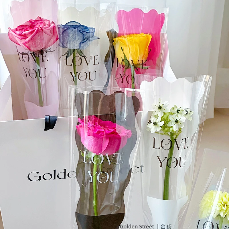 50pcs/Set Mermaid  Single Rose Packaging Bags Flower Bouquet Bag Single Rose Sleeve Single Rose Carnations Flower Wrapping Paper